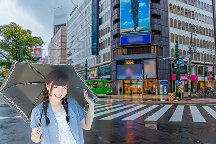 雨の中頑張る調査員